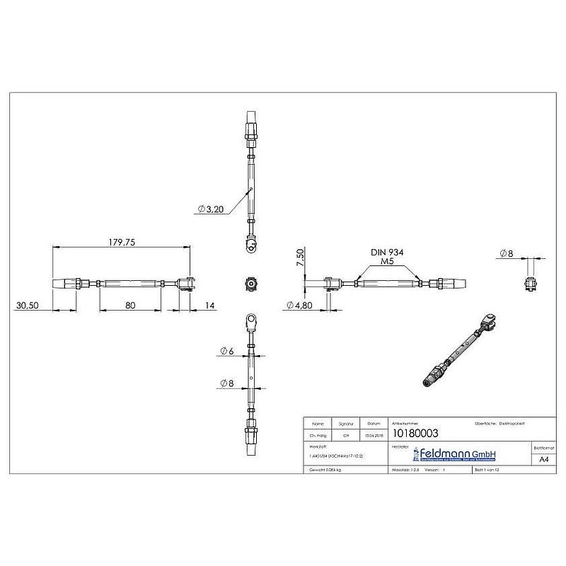 Shroud tensioner fork for self-assembly. Rope 3mm, AISI316