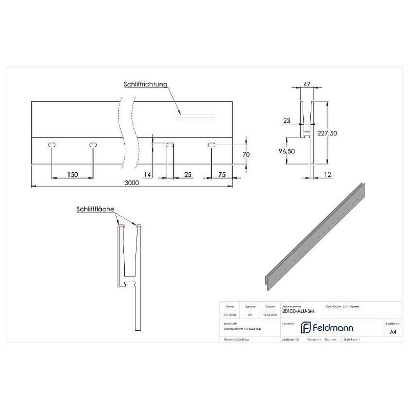 Profilé aluminium ELEGANZA STRONG, montage latéral, L: 3000mm
