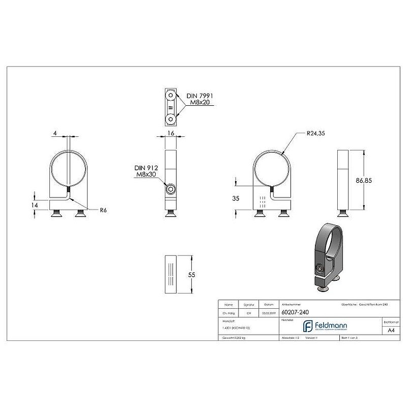 Clamping ring for tube 48.3 mm, AISI304