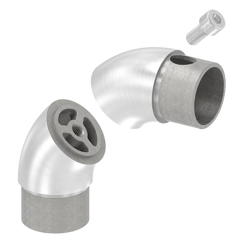 Adjustable tube bend, hollow for cable entry, for 42.4x2.0mm, AISI304