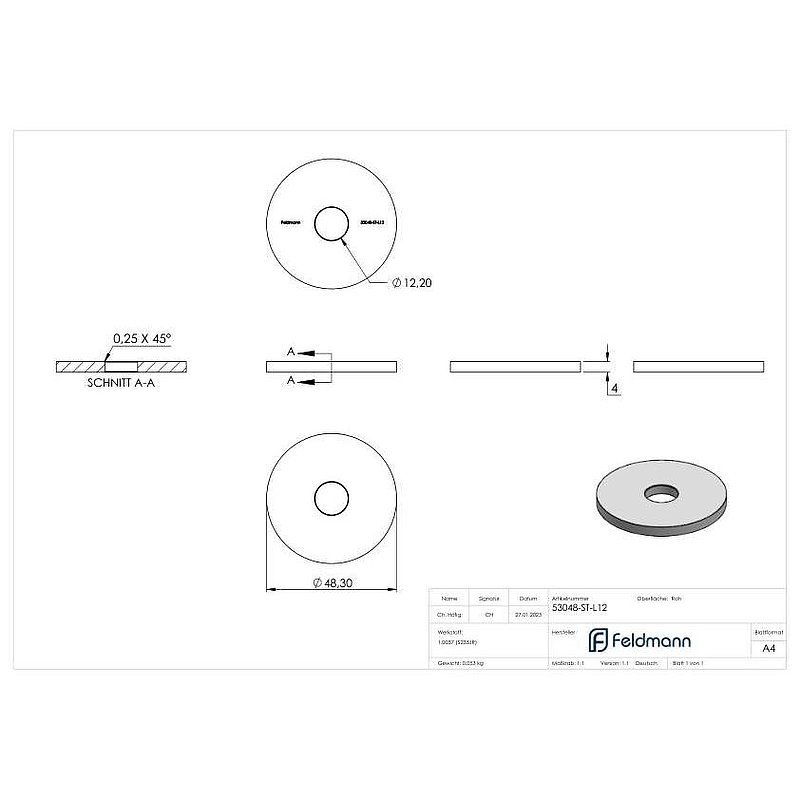 Ronde 48,3x4mm mit Ø 12,2mm Bohrung