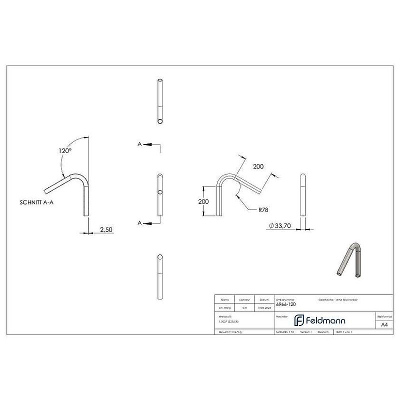 Stahl-Rohr-Bogen 120°, 33,7x2,5mm