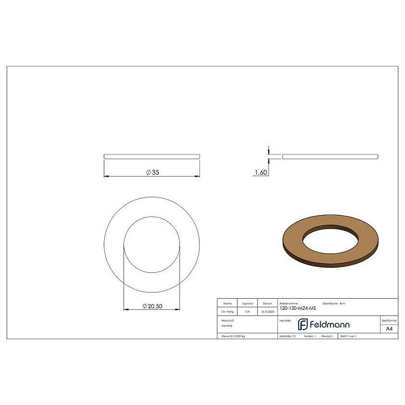 Messingscheibe von Torband 120/130-M24