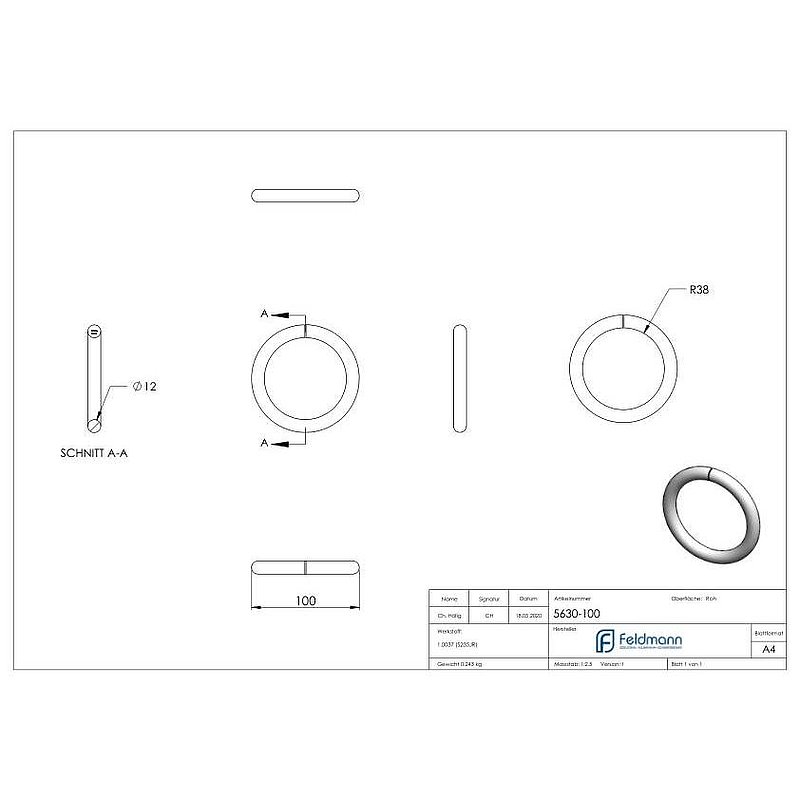 Ring 12mm, AußenØ 100mm