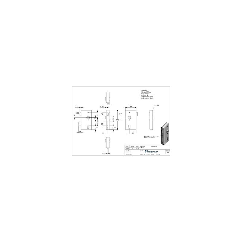 Anti-panic lock 30mm, with change function, DIN L