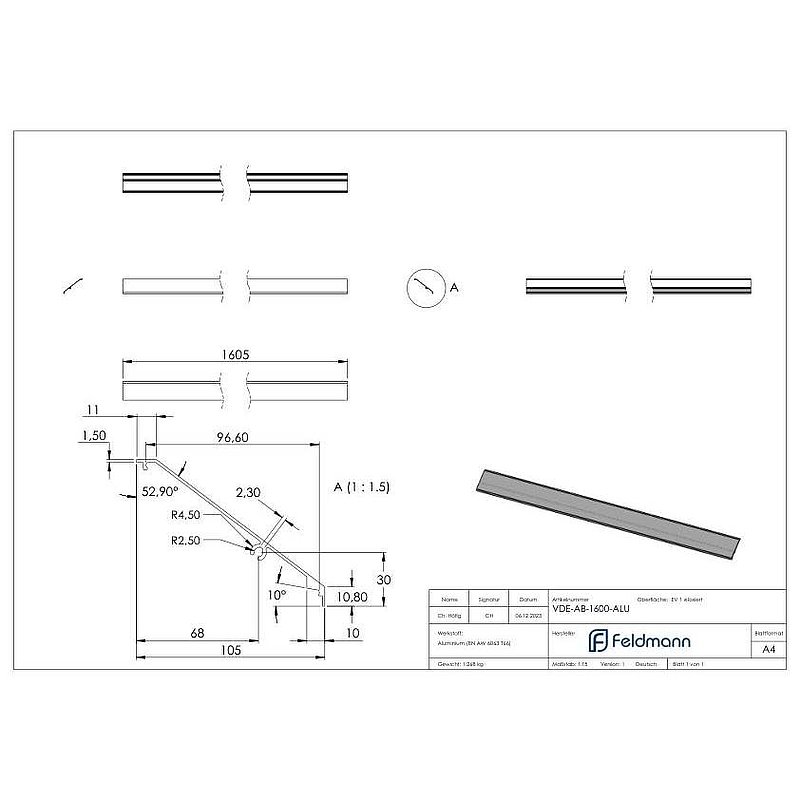 Cache design pour eleganza canopy, L: 1605mm, aluminium E4/EV1