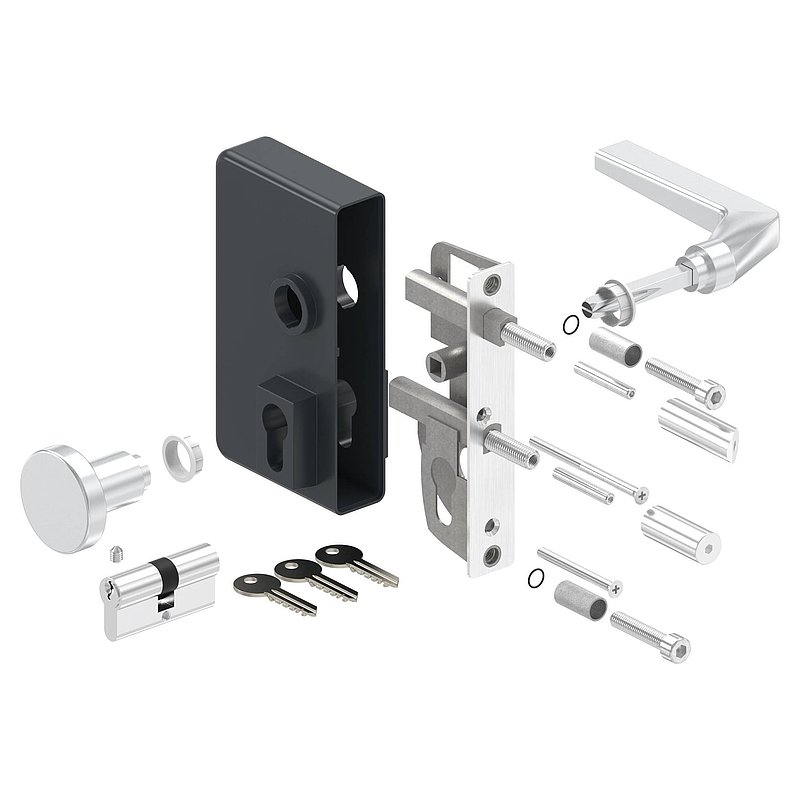 grille gate lock GTS 2 with anti-panic function for tube thickness 40-60mm, housing RAL 7016