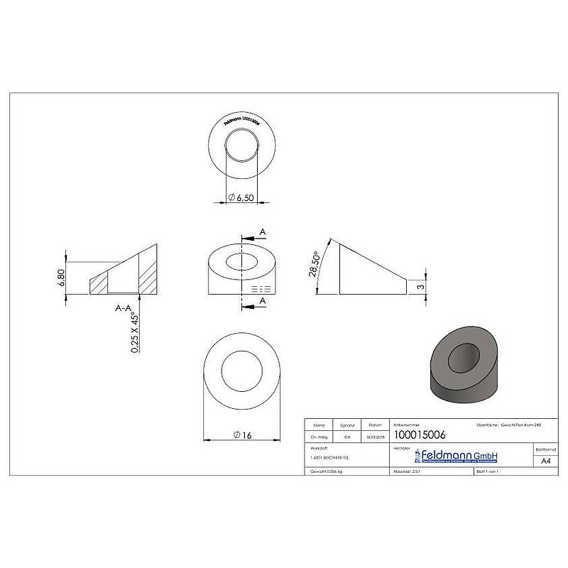 Moulded connection, for M6 thread, AISI304