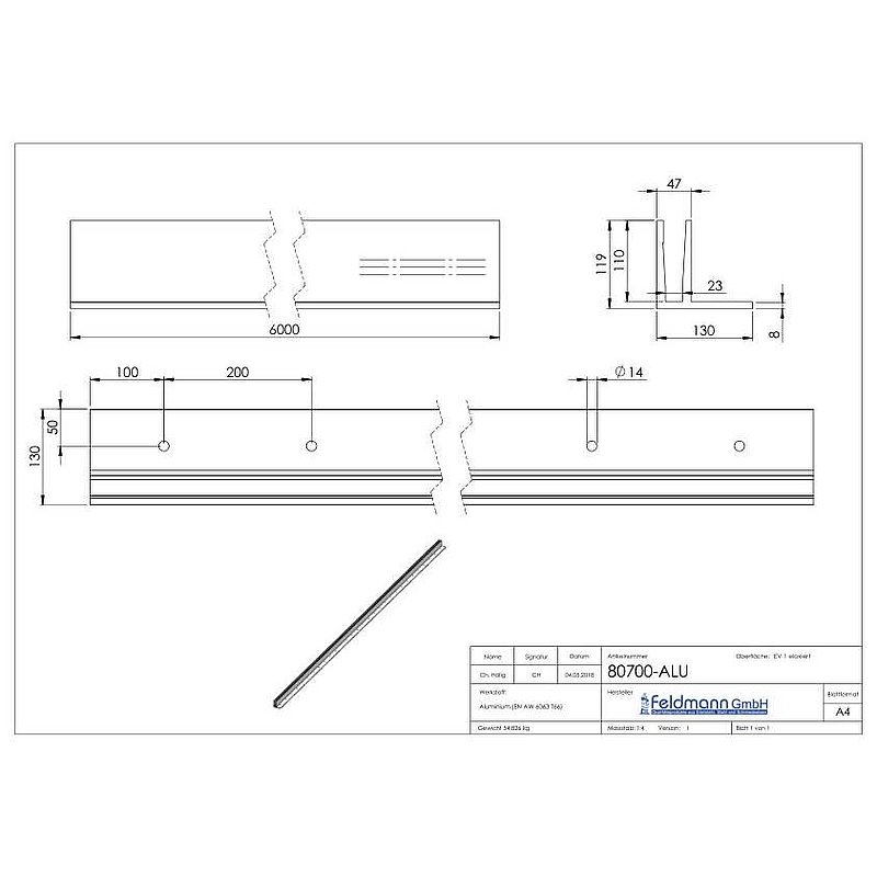 Alu-Profil ELEGANZA STRONG aufgesetzte Montage, L: 6000mm
