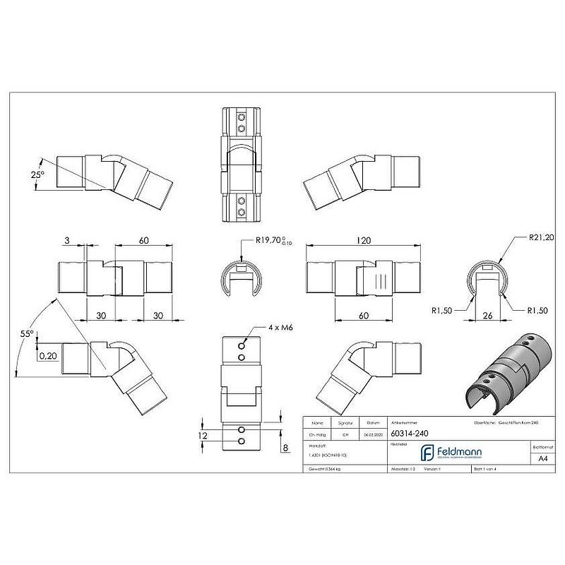 Verbinder flexibel für Nutrohr 42,4mm, V2A