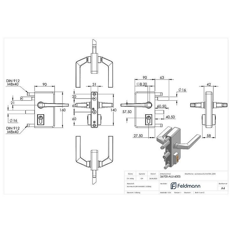 grille gate lock GTS 2 for tube thickness 40-60mm, housing RAL 6005 moss green