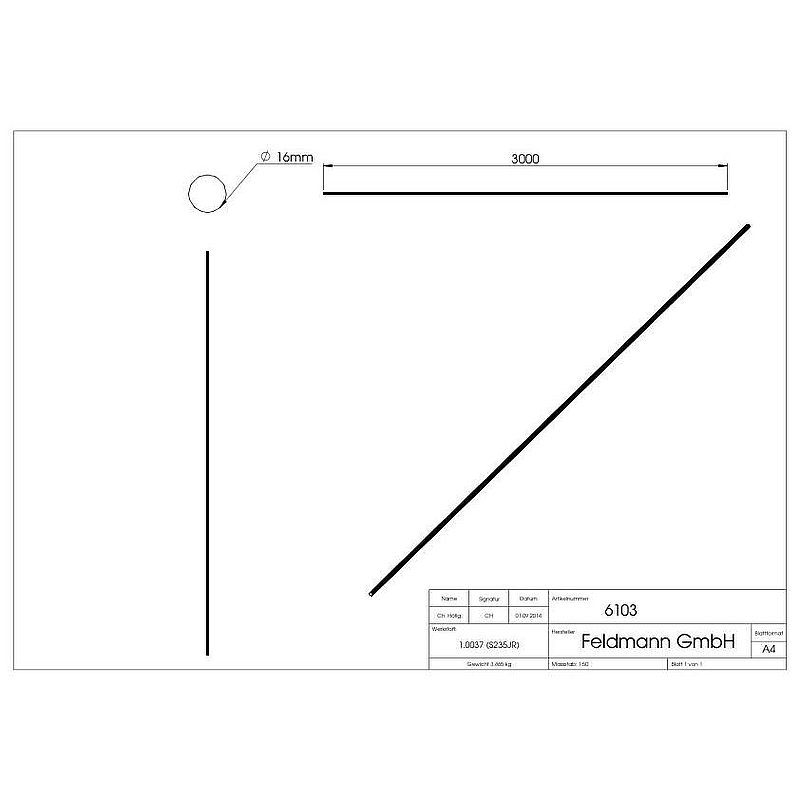 Rundeisen S235JR, 16mm, L: 3000mm