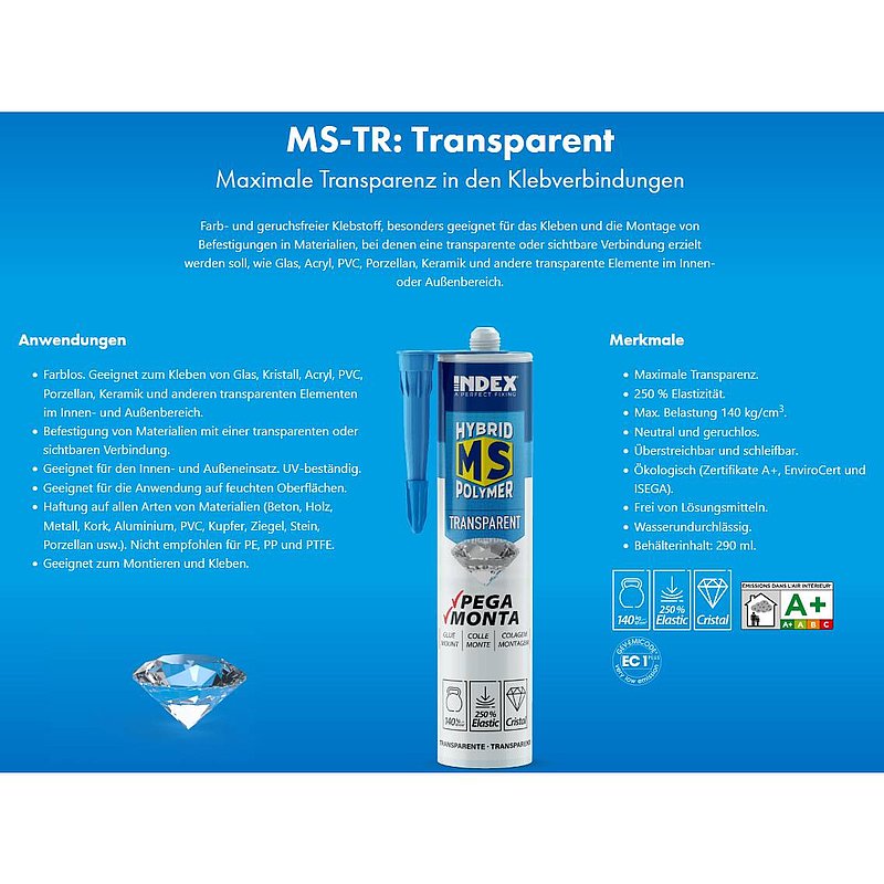 Hybridkleber 290ml, transparent, Haftkraft 140kg/10cm²