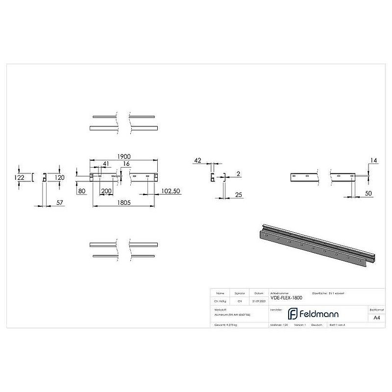 FLEX:MOUNT PRO Profil-Set für eleganza canopy Vordach 1800