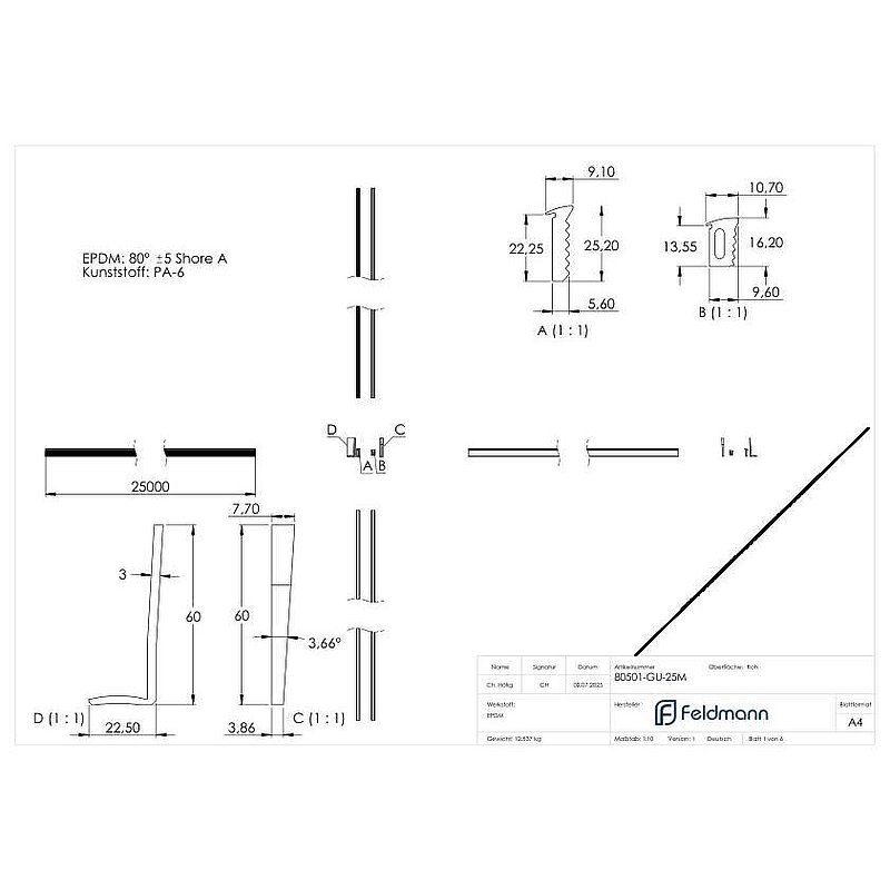 Assembly set for 25m aluminium profile for glass 16.76-17.52mm