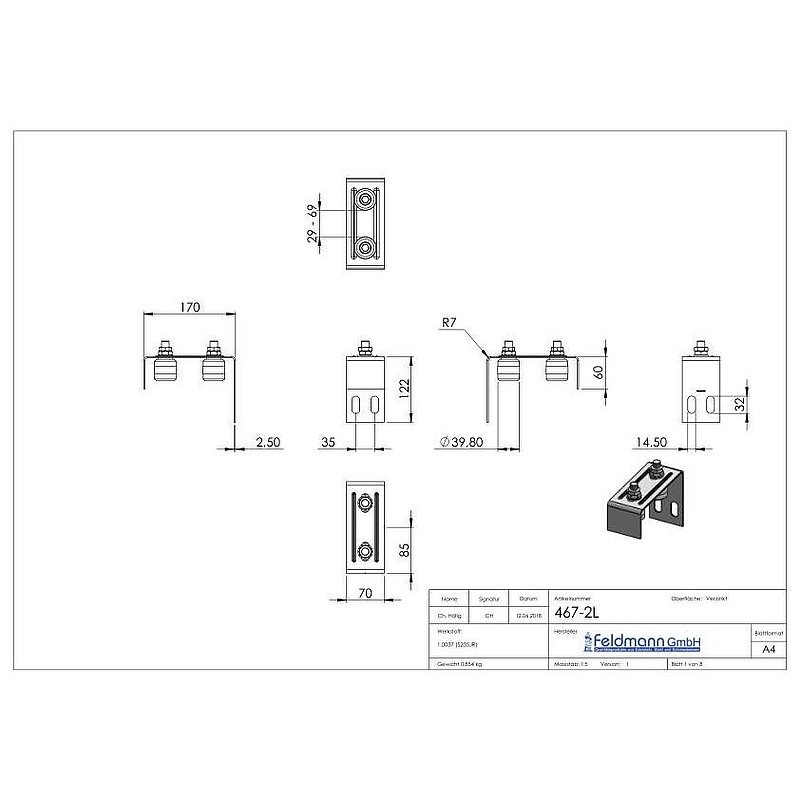 Adjustable guide bracket, for screwing on