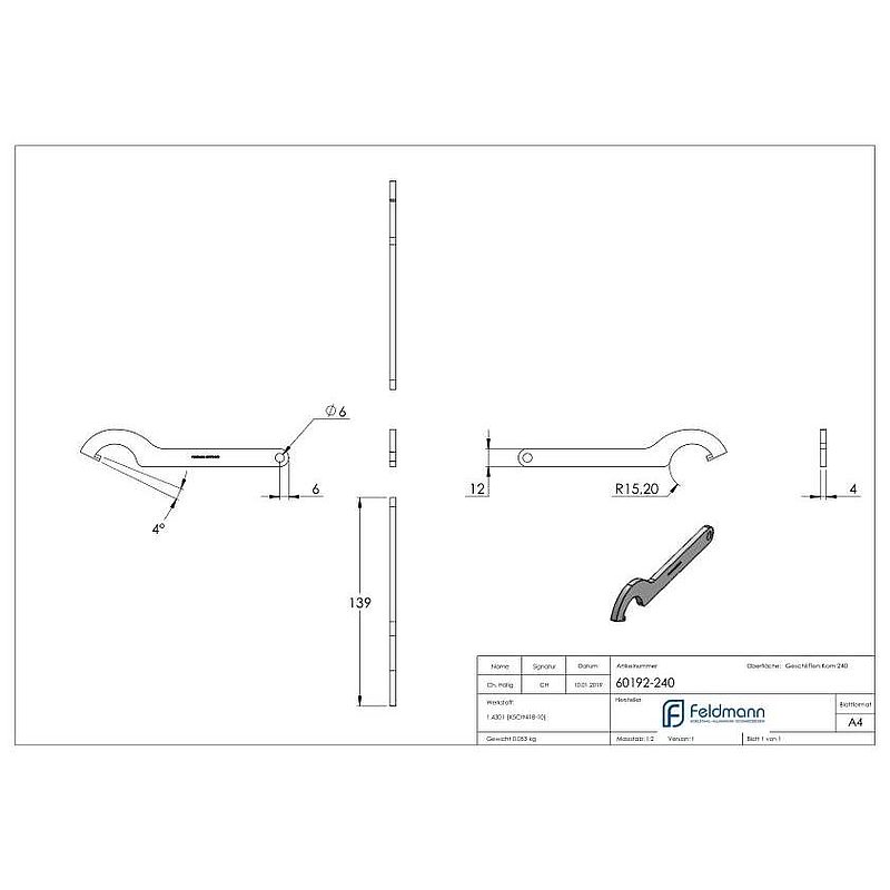 Gabelschlüssel für Punktglashalter 30mm, V2A