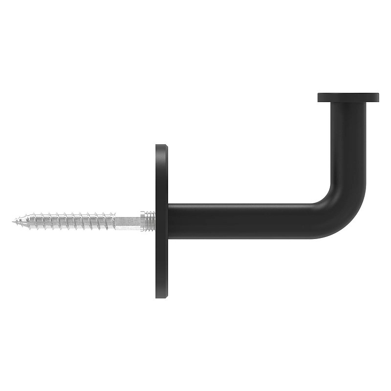 Handrail holder with flat plate, (round plate and bracket welded), V2A coated in RAL 9005