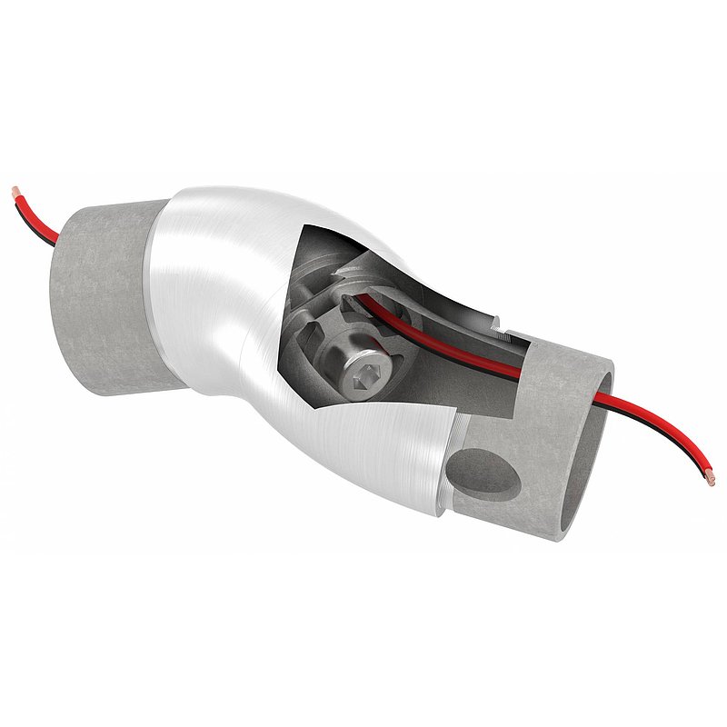 Adjustable tube bend, hollow for cable entry, for 42.4x2.0mm, AISI304