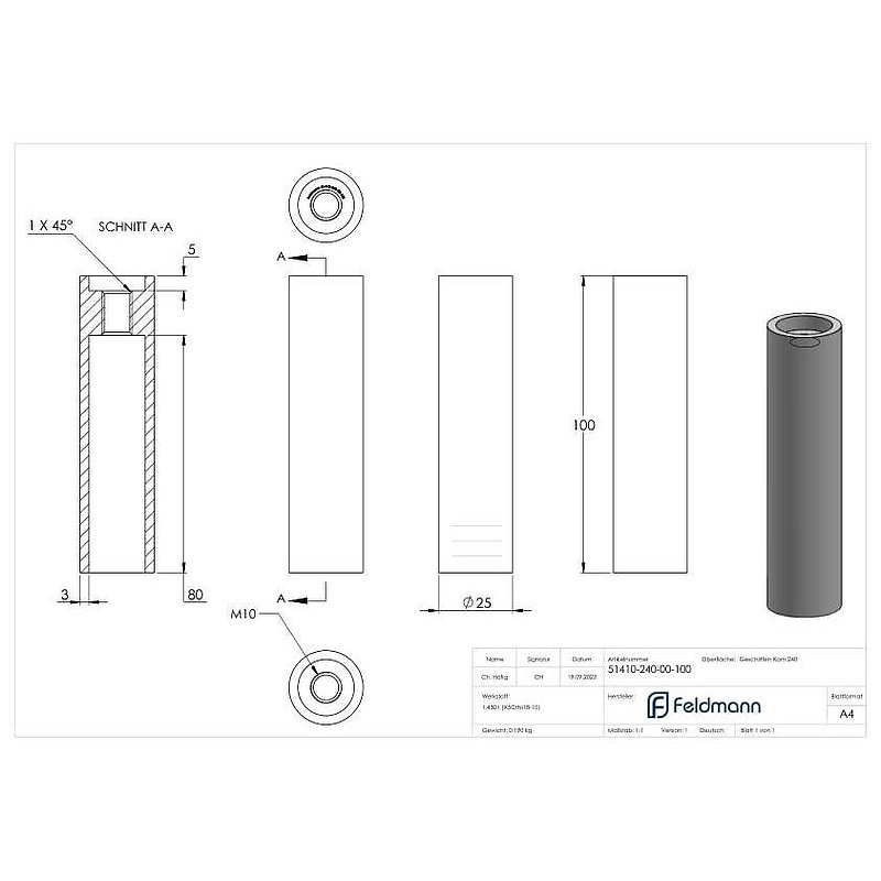 Wandhalter beide Seiten flach, Länge 100mm, V2A