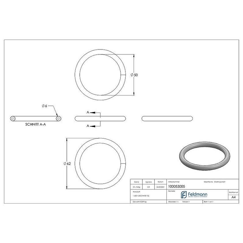 Ring, outer diameter: 62mm, AISI304