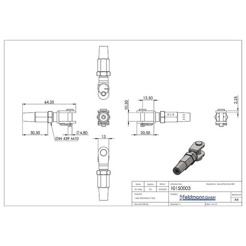 Fork terminal for self-assembly for cable Ø 3mm, AISI316