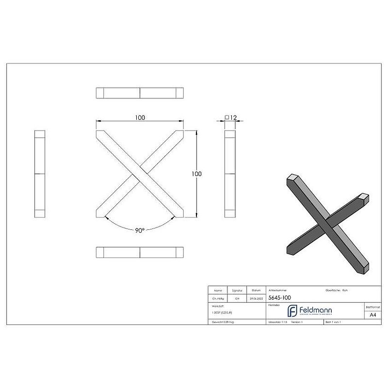 Kreuz 12x12mm, 100x100mm