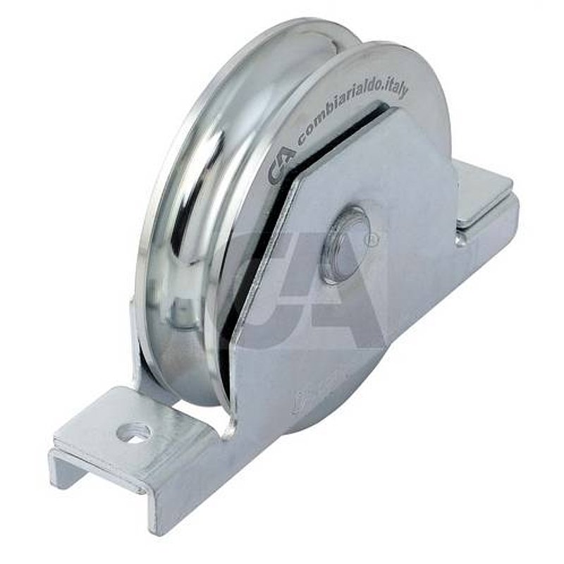 Schiebetorrolle mit Rundrille, Ø 90mm, für Schiene Ø 20mm, 2 Kugellager, verzinkt