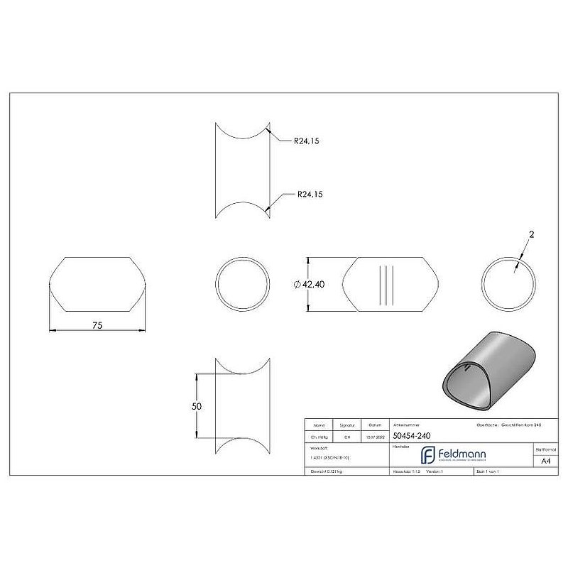Rohrverbindungsstück von 48,3 / 48,3mm