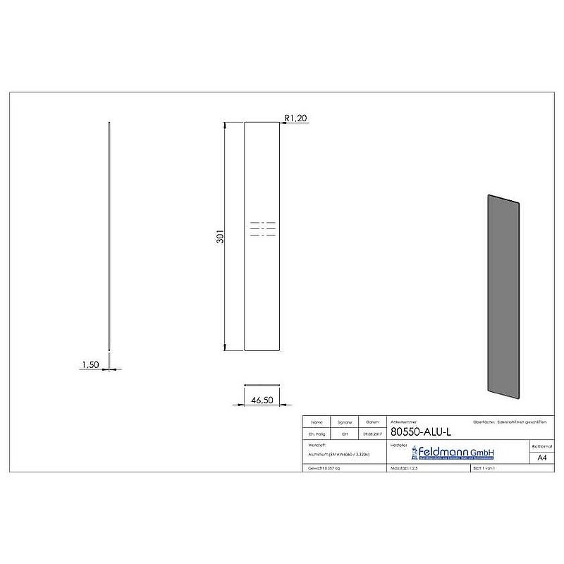 Embout pour profilé aluminium 80100-ALU, max. 41° inclinaison