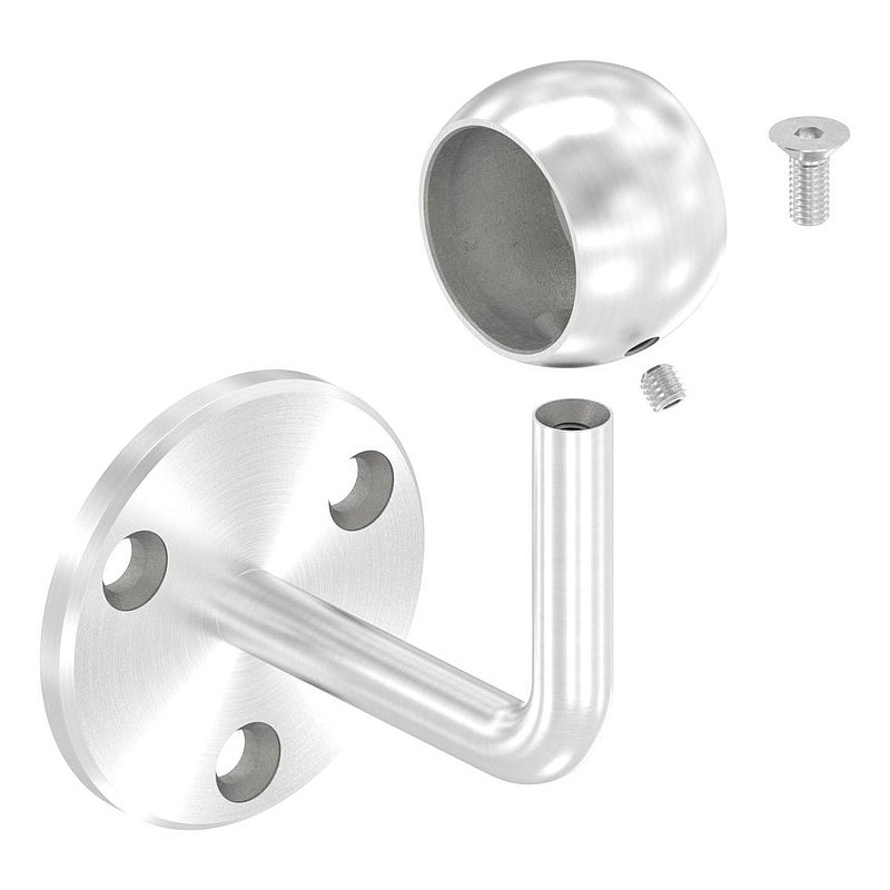 Handrail bracket with ball ring for 33.7 mm tube (round plate and bracket welded), AISI304