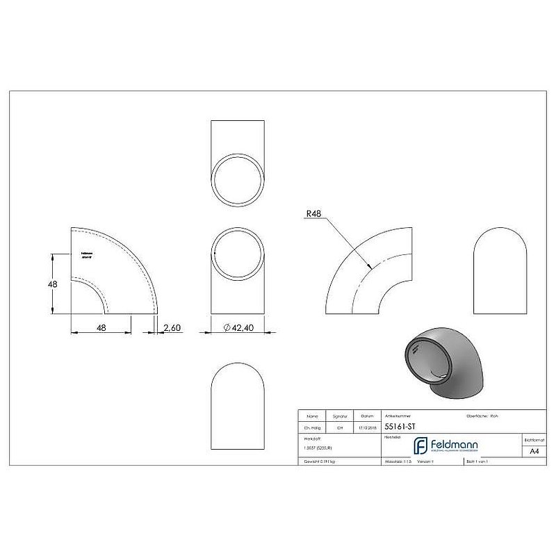 Schweißbogen 90°, 42,4x2,6mm