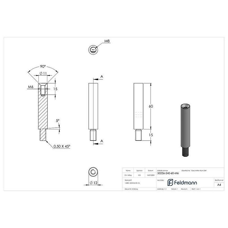 Stift Ø 12mm, L: 60mm, V2A