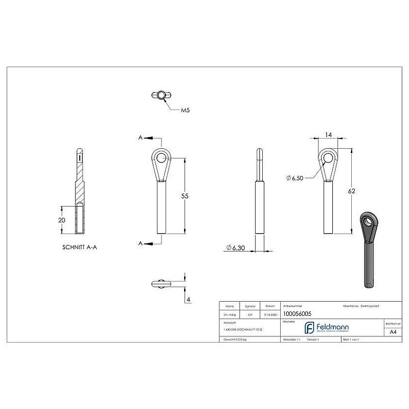Eye ends with internal thread M5, AISI316