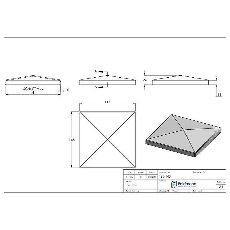 Pillar cover for tube 140x140mm