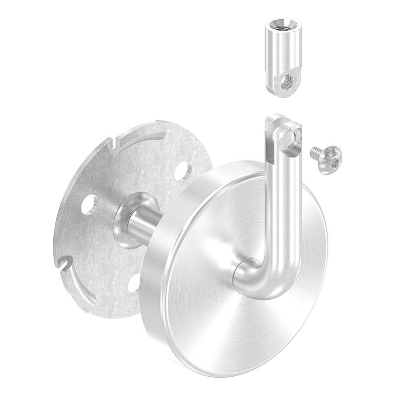 Handrail bracket incl. clip rosette (round plate and bracket welded), AISI304
