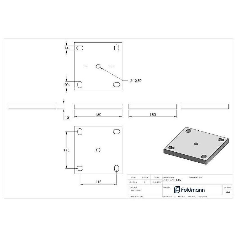 Ankerplatte 150x150x15mm