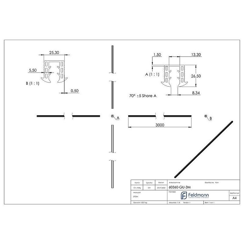 Keildichtung Glas 8,00 - 10,76mm, für Nut 24x24mm, 3m