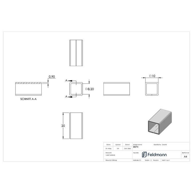 Douille de compensation de 8x8 à 10x10mm, galvanisée