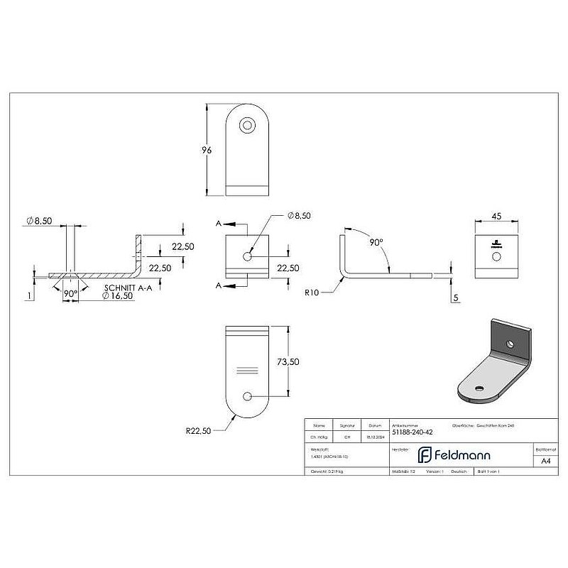 Angled actuators for pull handles for tube 42.4 mm, AISI304