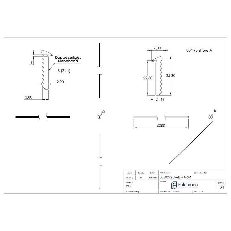 Abschlussdichtung, EPDM, 6000mm, schwarz