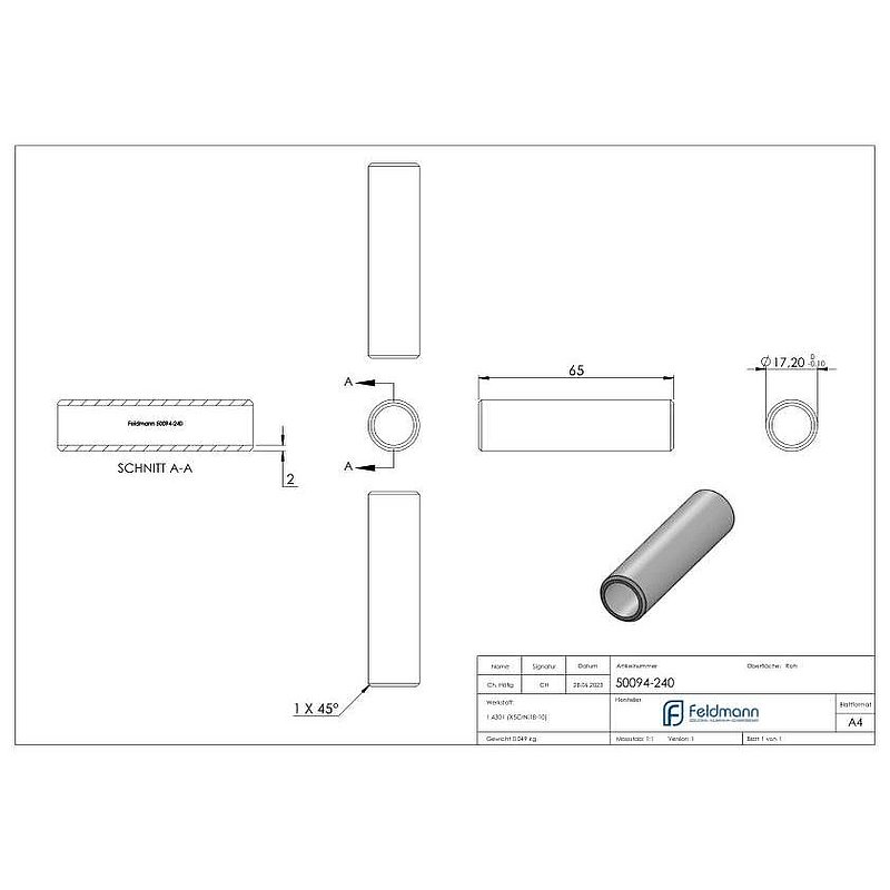 Verbindungsstück für Rohr 21,3 x 2,0mm