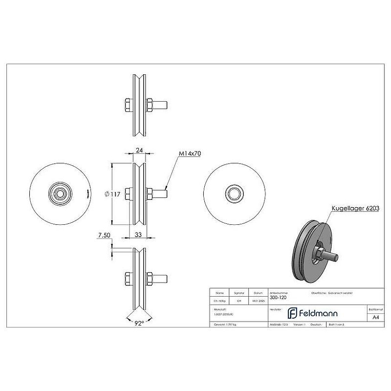 Sliding door roller with V-groove