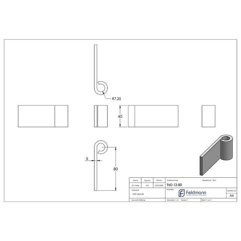 Anschweißband für Ø 13mm, L: 80mm