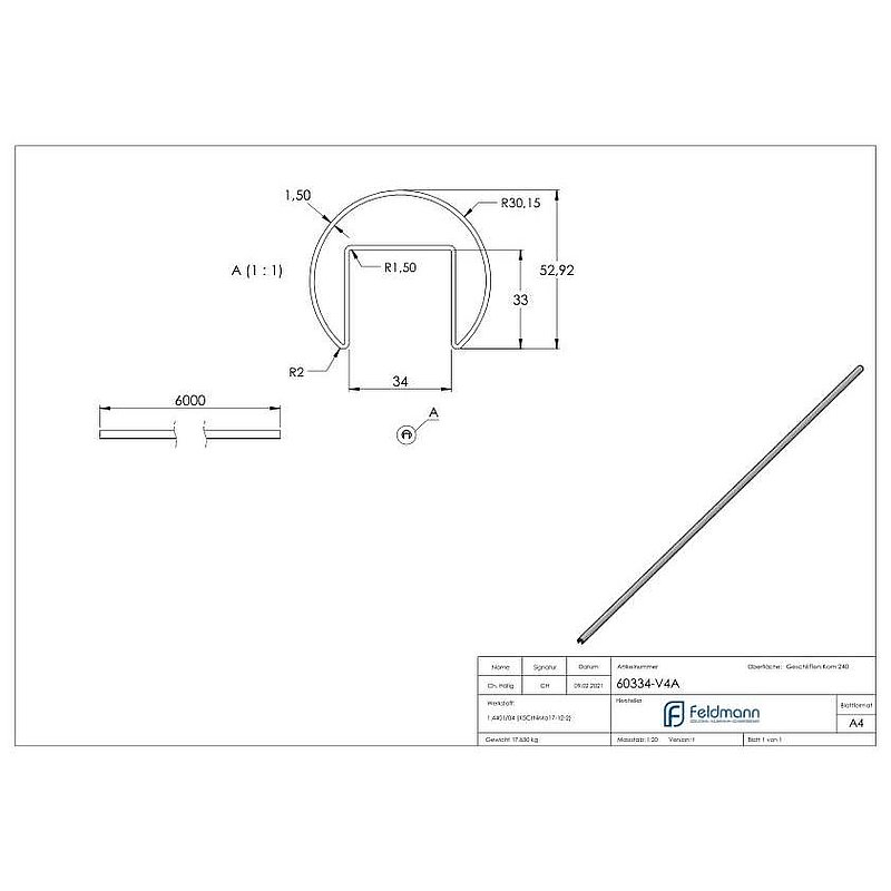 Nutrohr 60,3x1,5mm, L: 6000mm, AISI316