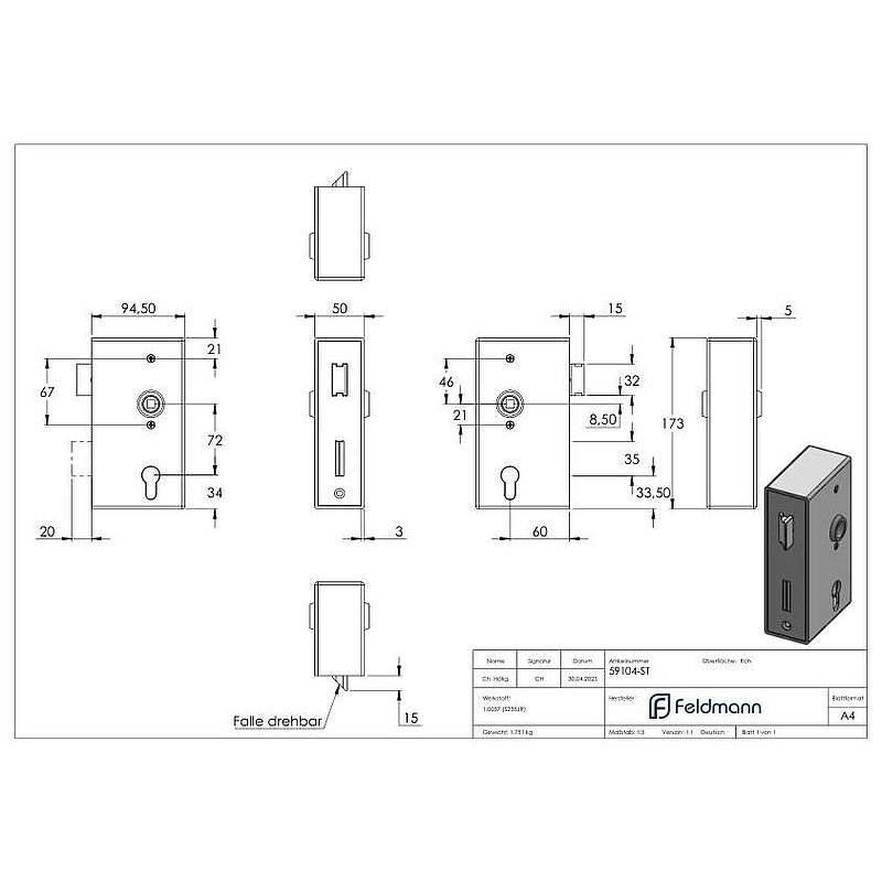 Lock case with galvanised lock