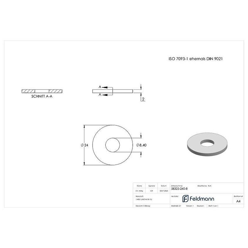 Rondelle plate large pour vis M8, ISO 7093-1, V2A