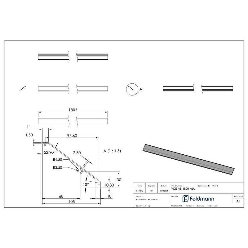 Cache design pour eleganza canopy, L: 1805mm, aluminium E4/EV1