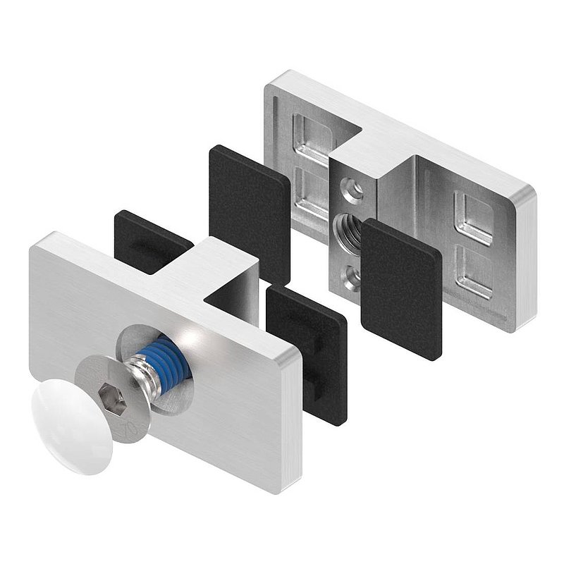 Glass leveller for all-glass railings, for glass 16.76 - 17.52 mm