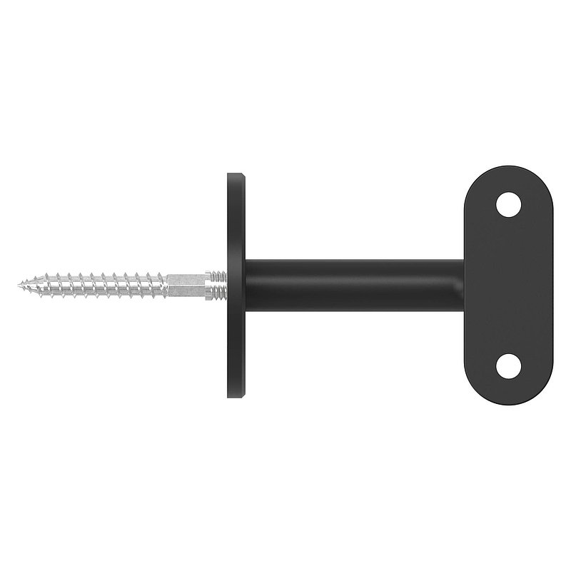 Handrail holder with flat plate, (round plate and bracket welded), V2A coated in RAL 9005